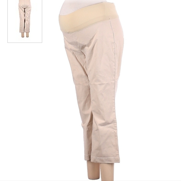 Gap Maternity Khaki Tan Pants Women's Size 6 Cropped Ankle Half Panel Belly EUC - Picture 1 of 9